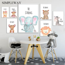 Load image into Gallery viewer, Baby Nursery Wall Art Canvas Poster Print Woodland Animal Lion Elephant Nordic Kid Decoration Picture Painting Child Room Decor