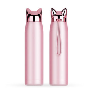 320ml/11oz Double Wall Thermos Water Bottle Stainless Steel Vacuum Flasks Cute Cat Fox Ear Thermal Coffee Tea Milk Travel Mug