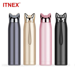 320ml/11oz Double Wall Thermos Water Bottle Stainless Steel Vacuum Flasks Cute Cat Fox Ear Thermal Coffee Tea Milk Travel Mug