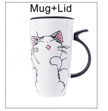 Load image into Gallery viewer, Drop shipping 600ml Creative Cat Ceramic Mug With Lid and Spoon Cartoon Milk Coffee Tea Cup Porcelain Mugs Nice Gifts