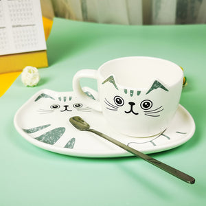 Ceramic Coffee Cup Sets Cartoon Cat Pattern Tea Cup Dessert Plate Outfit Creative Cute Coffee Cup and Saucer Set Give Away Spoon