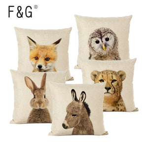 Cute Baby Animals Cushion Cover Home Decor Bunny Donkey Fox Decorative Pillows Linen Pillow Case Baby Room Decoration
