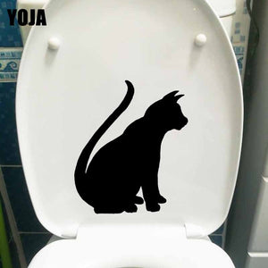 YOJA 19X22.4CM Toilet Sticker Picture Cat Silhouette Pet Animal Feline Wall Decal Art T5-0005