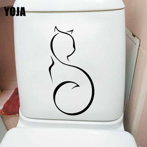 YOJA 11.9X23.6CM Cat Outline Toilet Decal Wall Sticker Decor Whimsy Kitty Feline Love Pet T5-0256