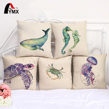 Load image into Gallery viewer, Turtles Printing Pillow Case Jellyfish Hippo Campus Whale Long Tail Fish Cushion Cover Sea Style Sofa Window Home Decoration