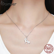 Load image into Gallery viewer, BAMOER Fashion New 925 Sterling Silver Loving Horse Mother Gift Animal Pendant Necklace for Women Sterling Silver Jewelry SCN213